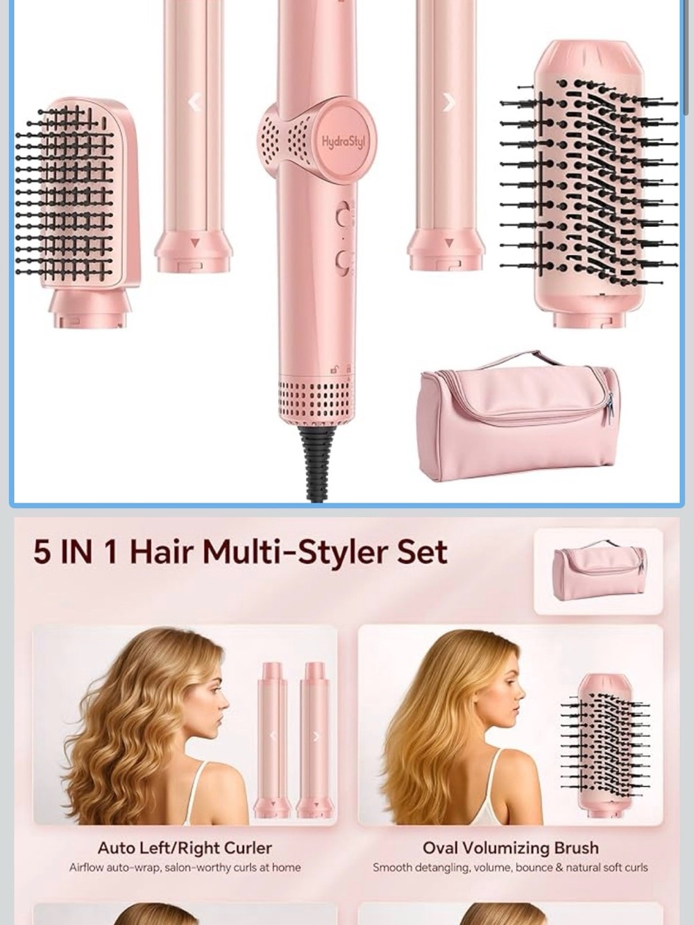 5-in-1 Pink Women's Hair Multi-Styler Set